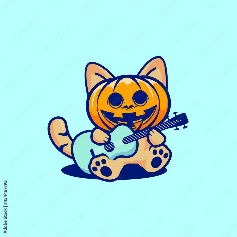 Obraz premium cat with scary pumpkin head 