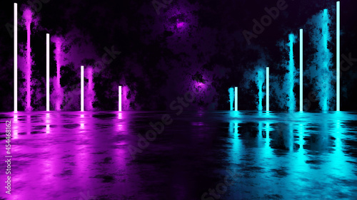 3D rendering display stand Abstract glowing neon