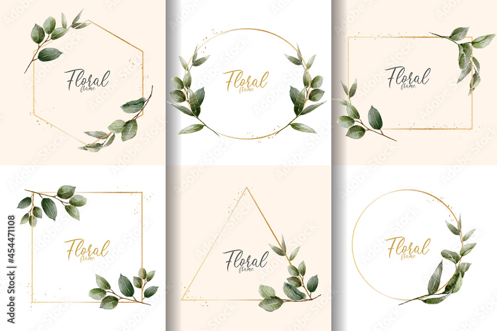 Minimalist Watercolor Floral Frame Collection with Elegant Hand drawn leaves