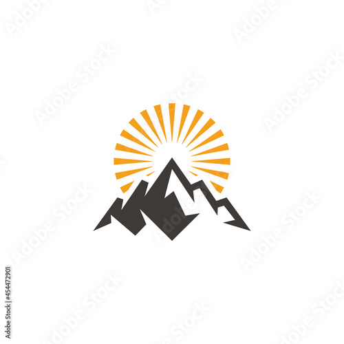 Mountain Hill Peak and Sun Rays for Outdoor Adventure Logo Design