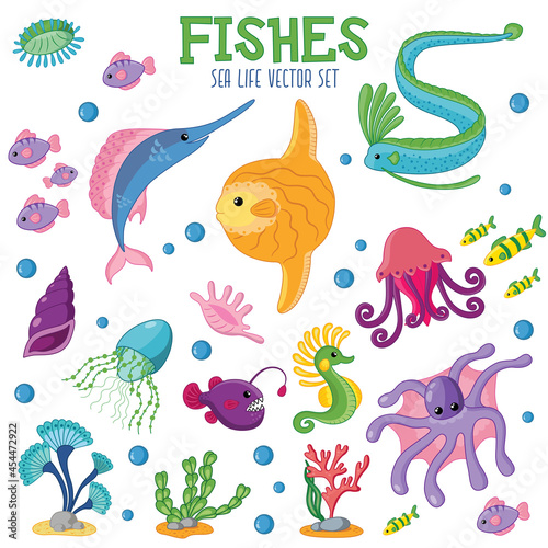 Sea life cartoon fish vector set