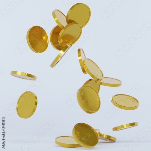 Realistic golden coins falling. Isolated 3d render illustration gold coins.