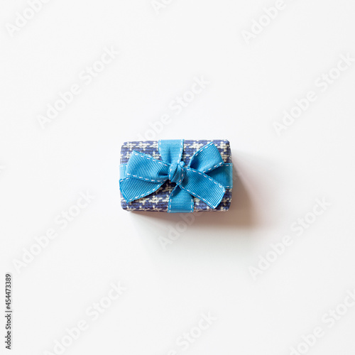 Blue gift box isolated on white background. top view  copy space