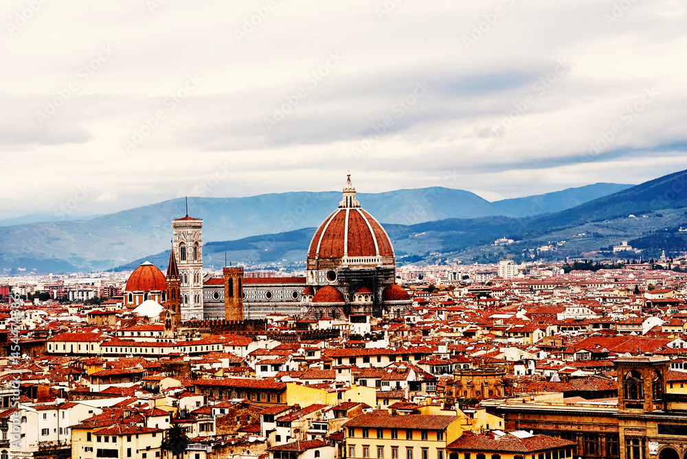 View of the historic center of  Florence Italy with Gothic Cathedral of Santa Maria del Fiore