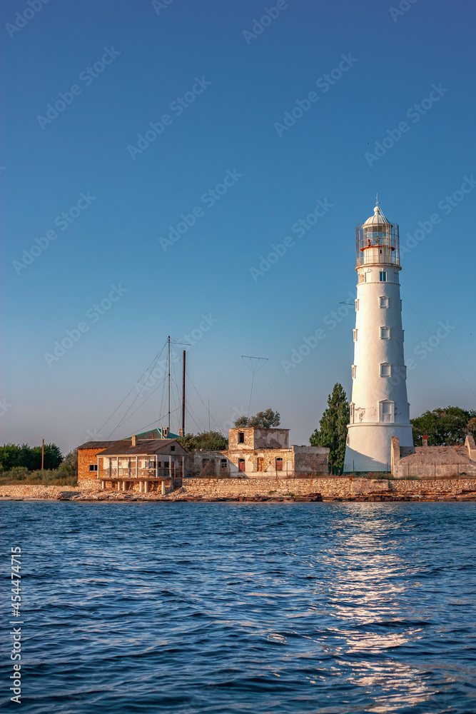 white lighthouse on the coast of Tarkhankut, Crimea