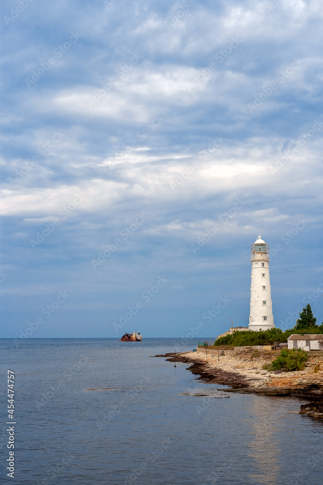 white lighthouse on the coast of Tarkhankut, Crimea
