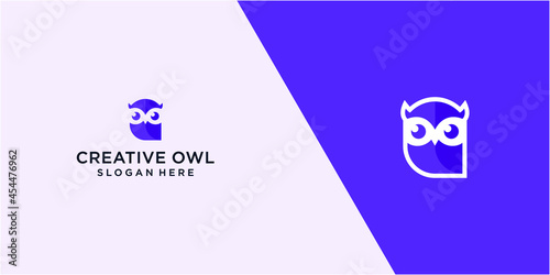 geometric owl logo template design	