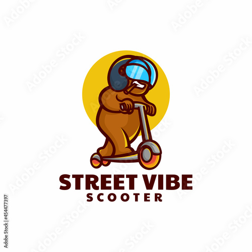 Vector Logo Illustration Scooter Monkey Simple Mascot Style. photo