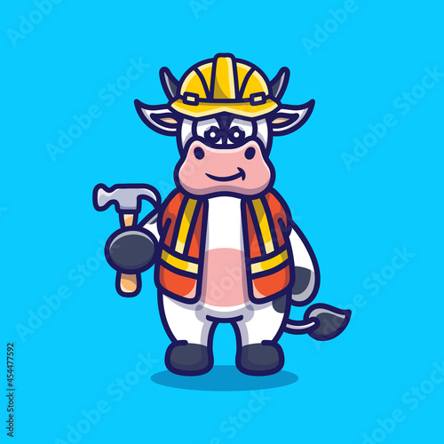 cute cow builder carrying hammer