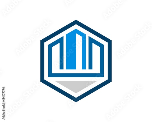 Hexagonal shape with abstract building inside