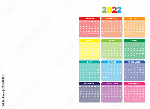 2022 Colorful Monday Start Landscaped Calendar Photo Template Isolated on White Background 