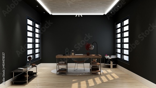 3d office minimalist room with wooden design interior