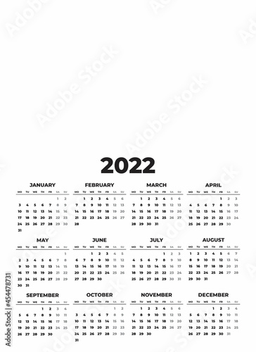 2022 Black and White Monday Start Calendar Photo Template