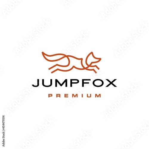 jumping fox quick brown line outline monoline logo vector icon illustration