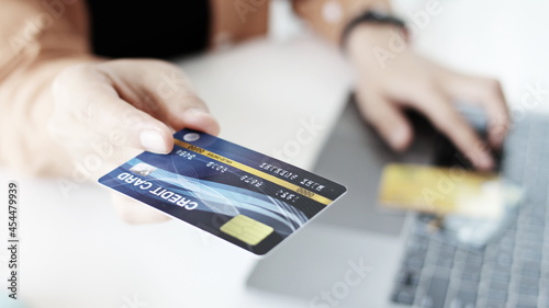  Woman hand has a credit card,Online shopping,Copy space