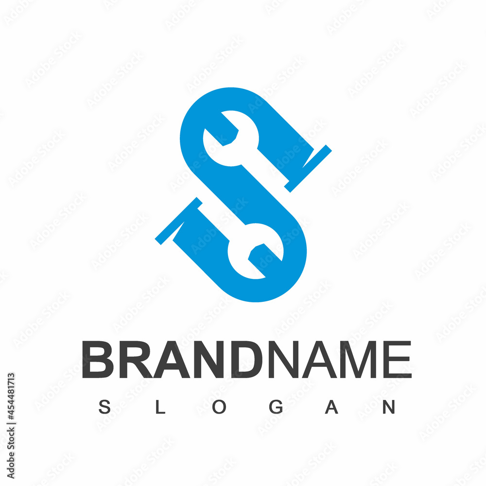 Letter S, Plumbing Logo, S Initial Pipe With Wrench Symbol Letter S, Plumbing Logo, S Initial Pipe With Wrench Symbol