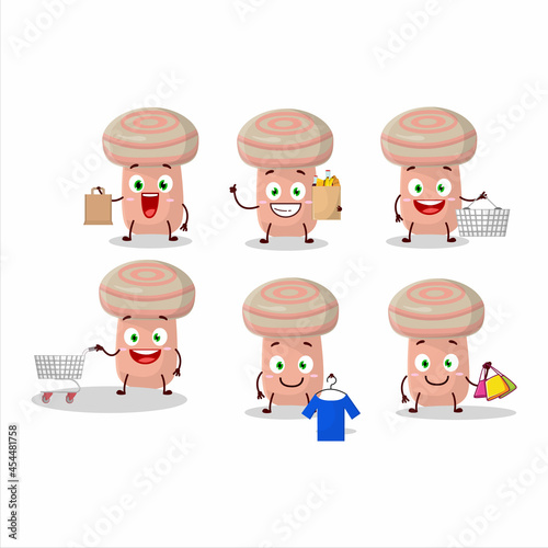 A Rich coral milky cap mascot design style going shopping