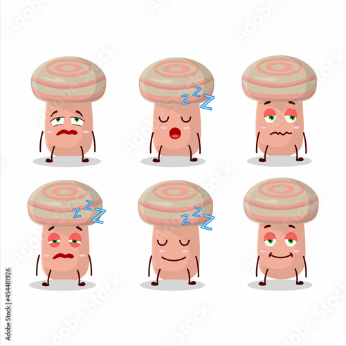 Cartoon character of coral milky cap with sleepy expression