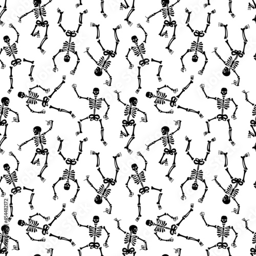Seamless pattern with black skeletons. Day of the Dead pattern 