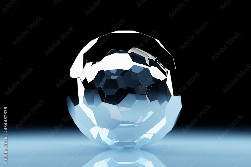 Fototapeta premium 3D rendering. Transparent inflatable ball. Close-up geometric figure of a ball on dark background