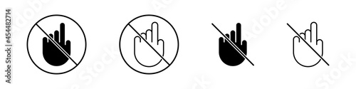Do not touch icons set. Prohibition sign on the hand. Vector illustration