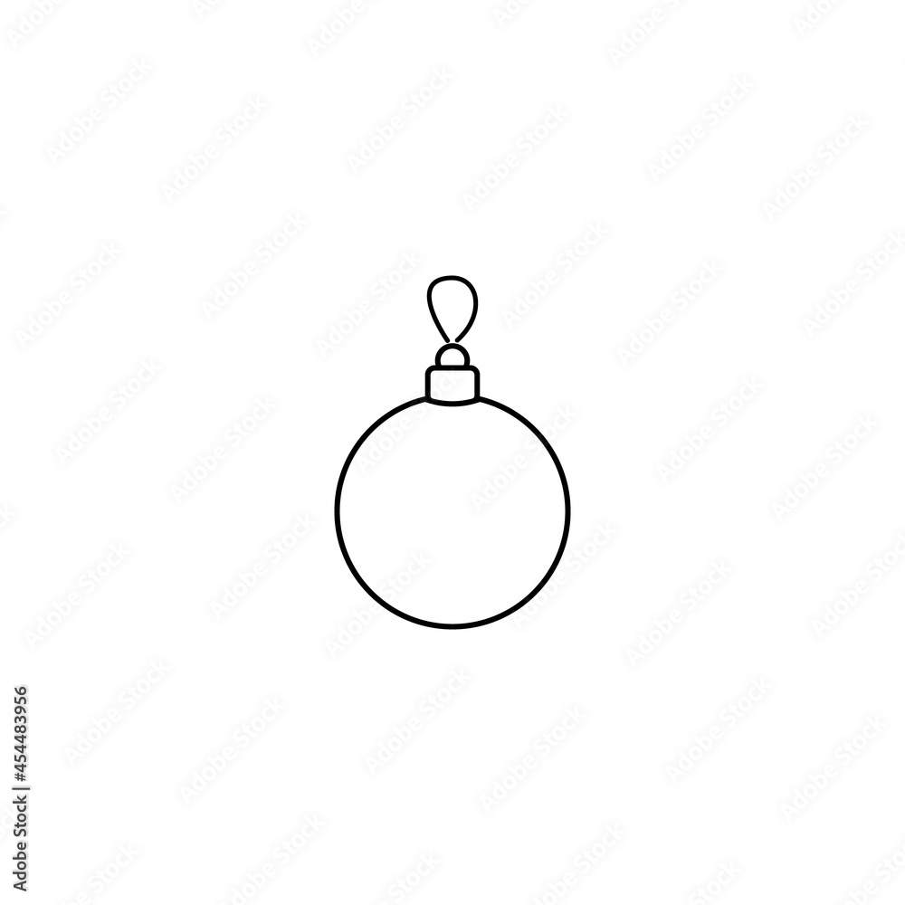 Vector illustration, isolated christmas decoration ball with a loop for hanging in black and white colors, outline hand painted drawing Vector illustration, isolated christmas decoration ball with a loop for hanging in black and white colors, outline hand painted drawing