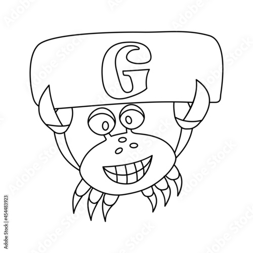 crab coloring book with alphabet letters. crab and g.