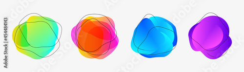 Set of round geometric shape cover or banner template. Abstract rainbow colored design element. Trendy modern frames with lines style. Vector