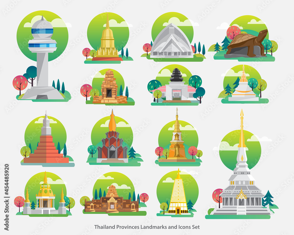 Thailand Landmarks and Icons Set, Architecture Building Icons , vector illustration