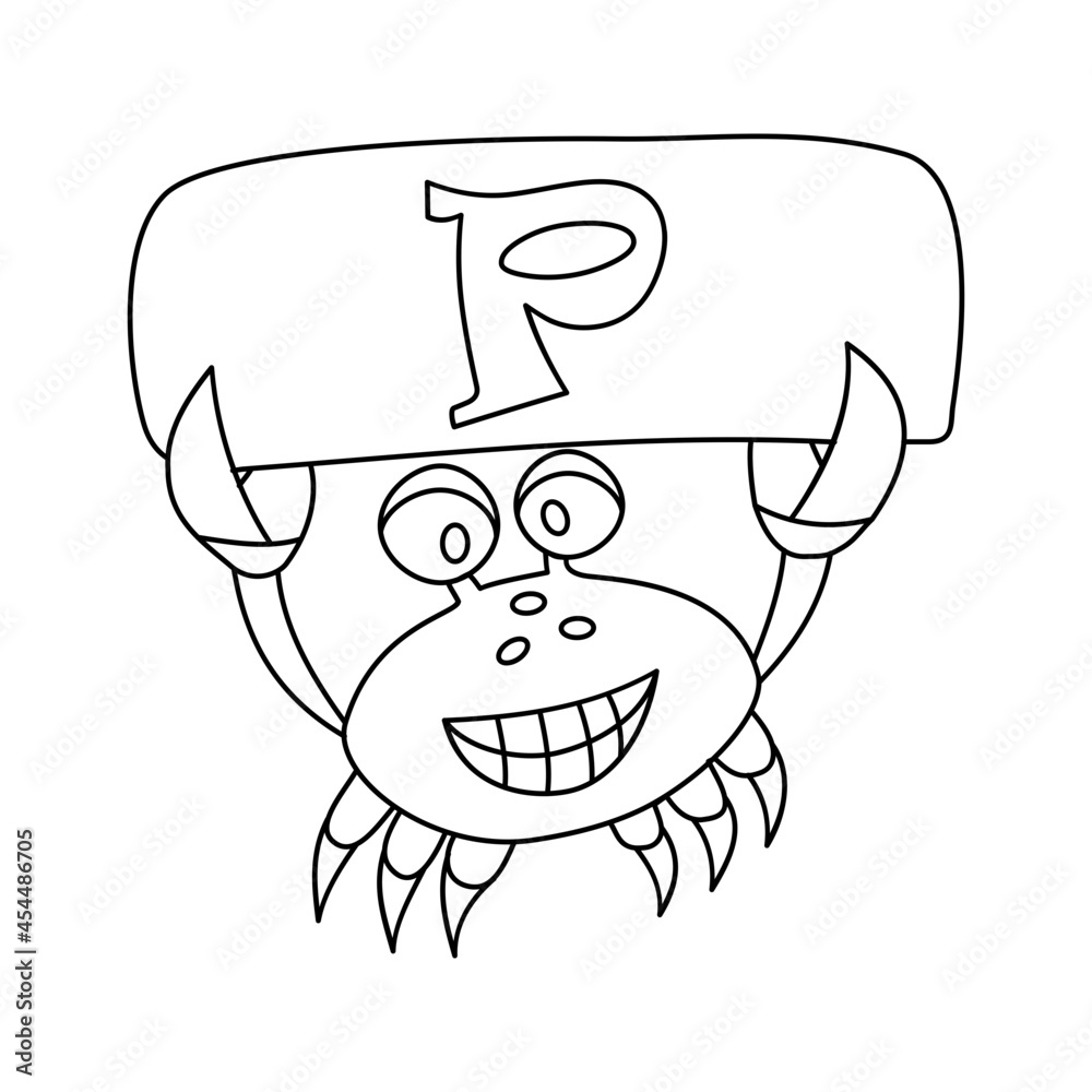 crab coloring book with alphabet letters. crab and P. crab coloring book with alphabet letters. crab and P.