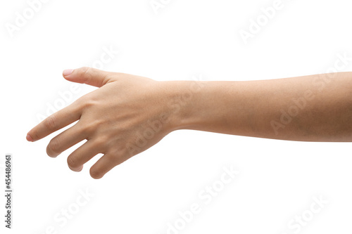 isolated of a woman's hand holding something like a bottle or can.	