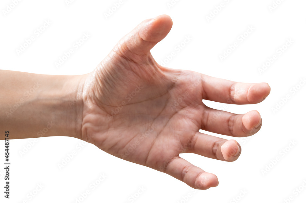isolated of a woman's hand holding something like a bottle or can. isolated of a woman's hand holding something like a bottle or can.