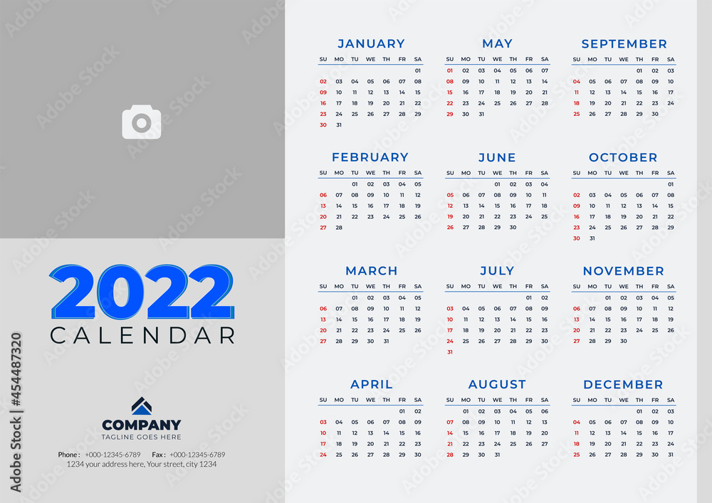 one page Desk Calendar Design Template, 2022 table Calendar design