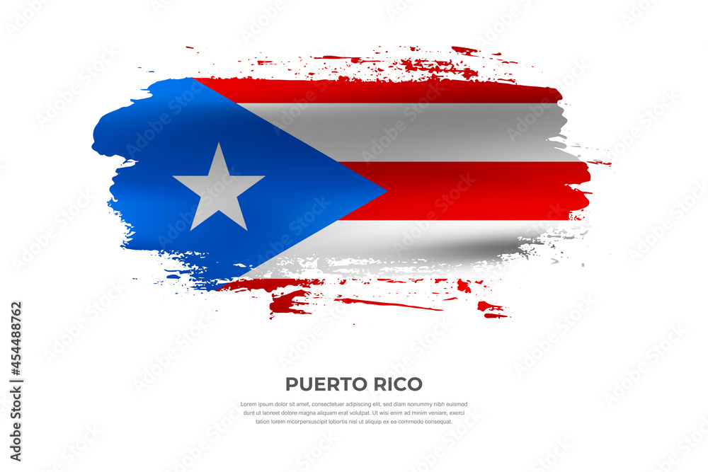 Artistic folded brush flag of Puerto Rico. Paint smears brush stroke flag on isolated white background