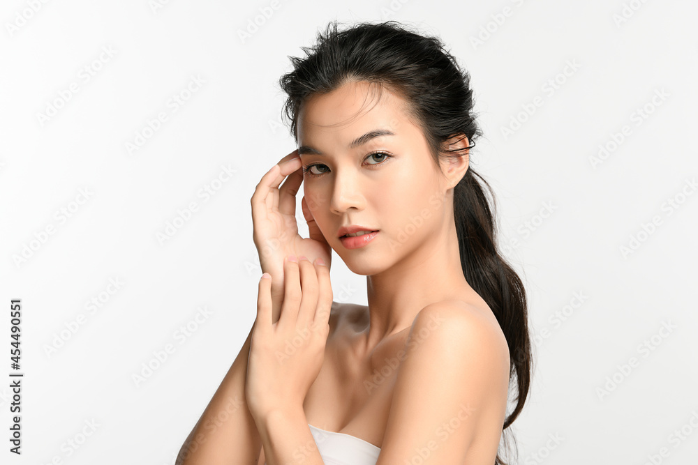 Beautiful young asian woman with clean fresh skin on white background, Face care, Facial treatment, Cosmetology, beauty and spa, Asian women portrait. Beautiful young asian woman with clean fresh skin on white background, Face care, Facial treatment, Cosmetology, beauty and spa, Asian women portrait.