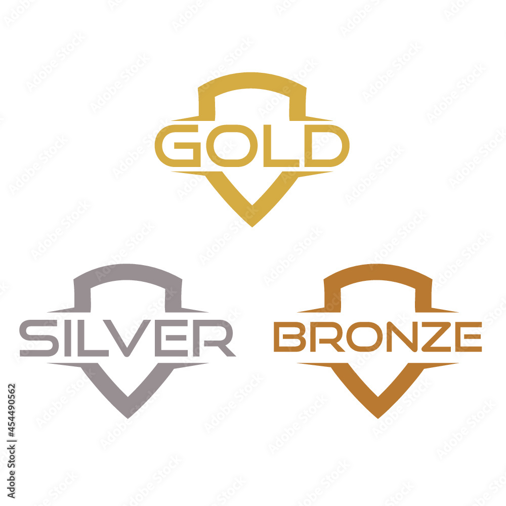 Fototapeta premium Gold silver and bronze shield icon isolated on white background