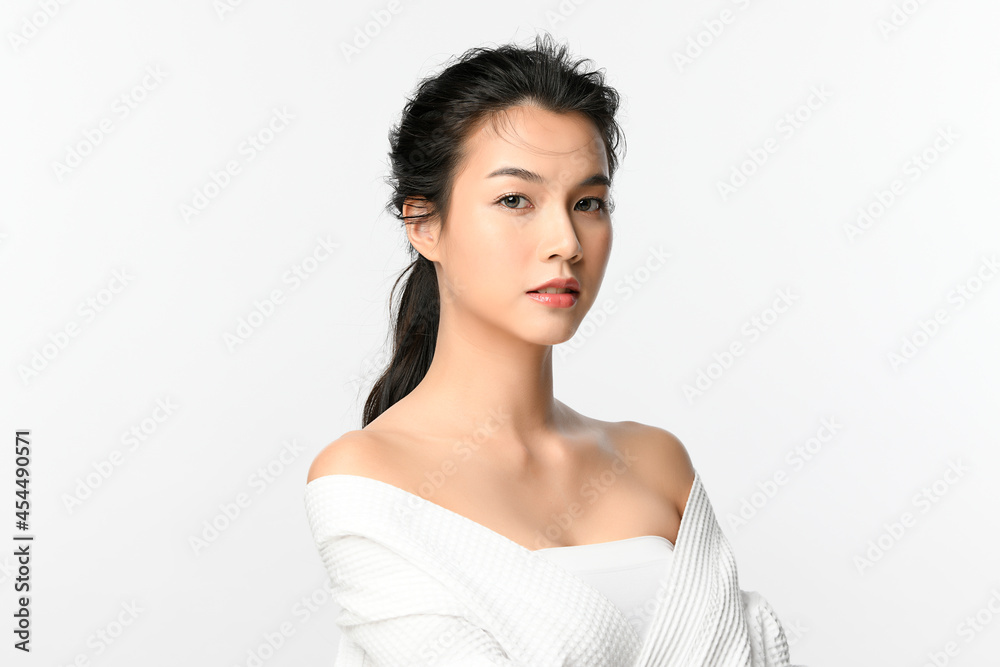Beautiful young asian woman with clean fresh skin on white background, Face care, Facial treatment, Cosmetology, beauty and spa, Asian women portrait. Beautiful young asian woman with clean fresh skin on white background, Face care, Facial treatment, Cosmetology, beauty and spa, Asian women portrait.
