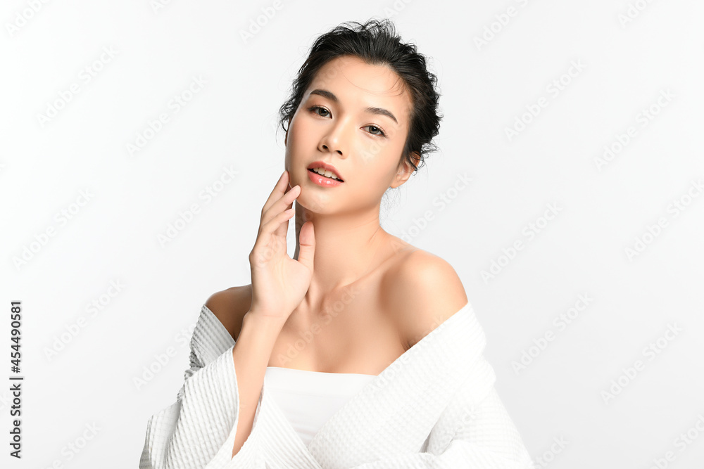 Beautiful young asian woman with clean fresh skin on white background, Face care, Facial treatment, Cosmetology, beauty and spa, Asian women portrait. Beautiful young asian woman with clean fresh skin on white background, Face care, Facial treatment, Cosmetology, beauty and spa, Asian women portrait.