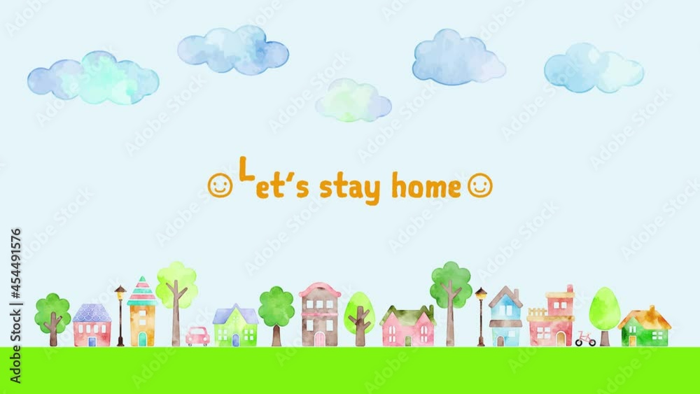 stay home message on watercolor hand drawn houses stay home message on watercolor hand drawn houses