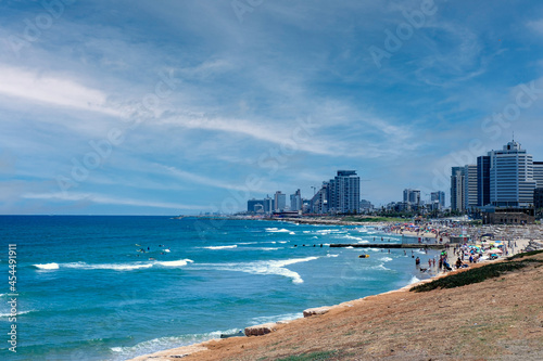 View of the beaches and the Tel Aviv city line from Jaffa. © FoodAndPhoto