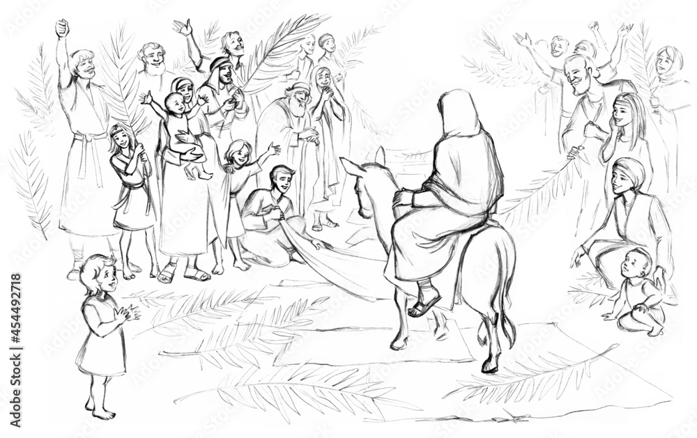 Jesus' Entry into Jerusalem. Pencil drawing