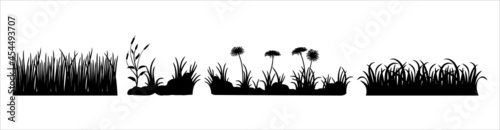 Meadow gerbera flower vector set. Green grass daisy flower vector silhouette. Grass land vector illustration.