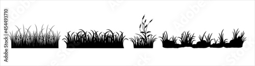 Meadow vector set. Green grass vector silhouette. Grassland vector illustration.