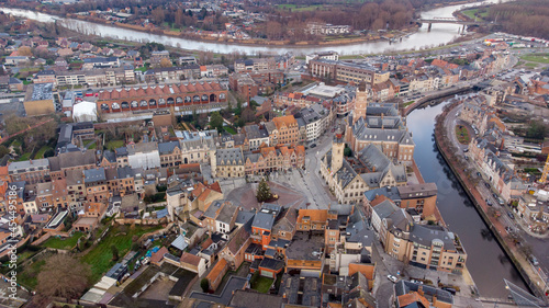 Aerial photo of Dendermonde, a town in East Flanders. View towards the Town Square (Grote Markt) © Catalin