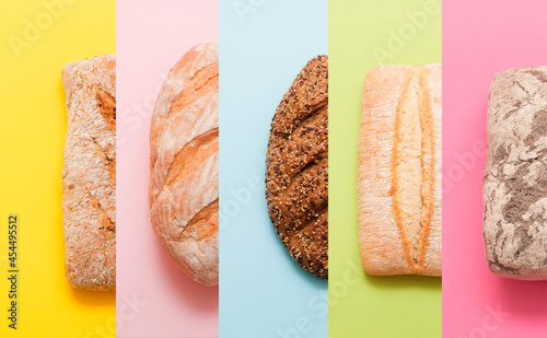 Bread texture on a colored background. Seth, collage.
