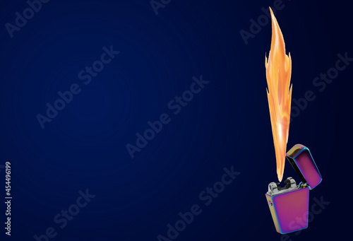 burning lighter on dark blue background