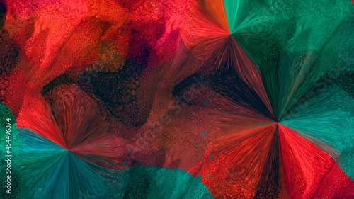 Dark colorful alcohol ink background, creative fluid art for print, red and green accent graphic, liquid design, abstract flower elements