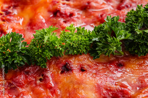 Tasty vegetable lasagna as background, closeup