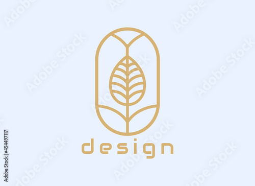 Logo design template, with gold color single leaf icon, in a circle