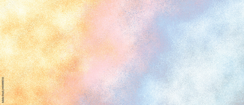 カラフルなラメの粒子の抽象背景）金・ピンク・水色　光沢　キラキラ　質感　パステルカラー　バナー